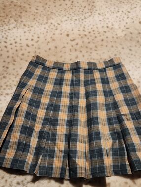 Plaid Pleated Mini Skort in Blue and Yellow